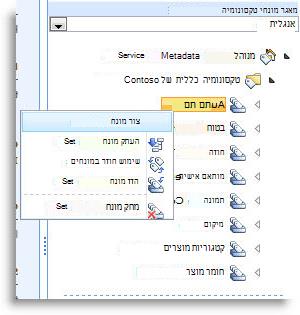 תפריט שמציג פעולות שבאפשרותך לבצע בערכת מונחים