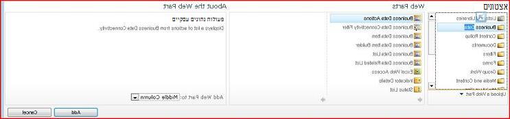 בורר ה- Web Part מציג את ה- Web Part של Excel Web Access