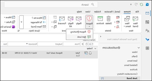 עדכון לחצן דוח של Outlook