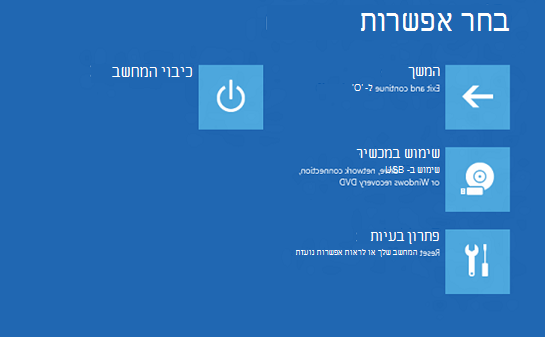 צילום מסך של סביבת השחזור של Windows (WinRE). 