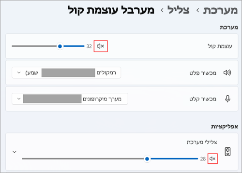 הצג עוצמת קול והתקני שמע המוגדרים כברירת מחדל במערבל עוצמת קול ב- Windows 11.