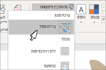 ברירת מחדל תחת 'ערכת סגנון' שנבחרה