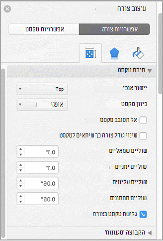 צילום מסך של החלונית 'עיצוב'