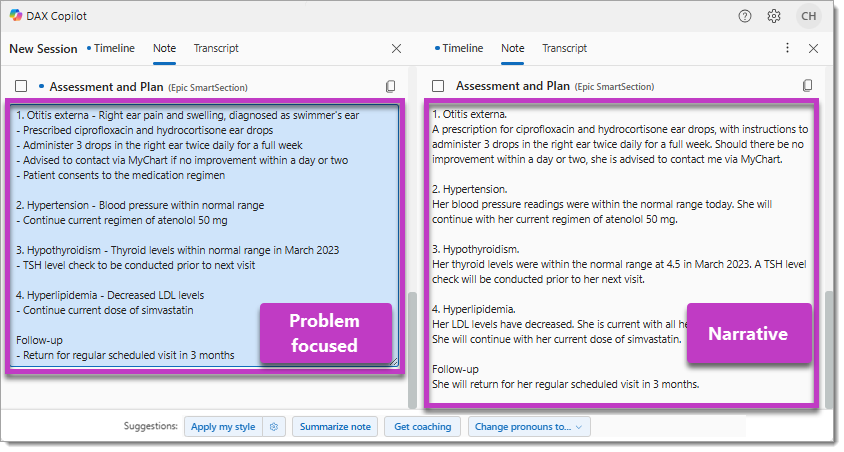 Image highlights Assessment and Plan style in a split view