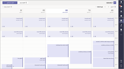 צילום מסך המציג תצוגת Calendar ב- Teams.