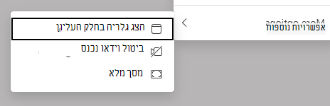 צילום מסך של אפשרויות תצוגה.