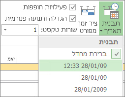 תפריט ולחצן 'תבנית תאריך' בציר הזמן ב- Project