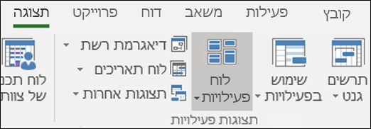 לוח פעילויות ברצועת הכלים 'תצוגה'