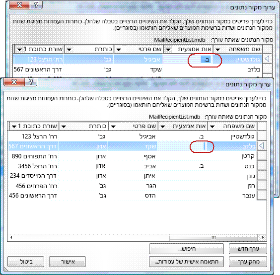 מרווח ברשימת הכתובות