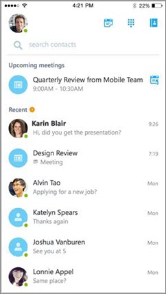 Skype for Business הבית של iOS
