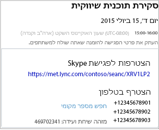 מסך לדוגמה המציג פרטי פגישה