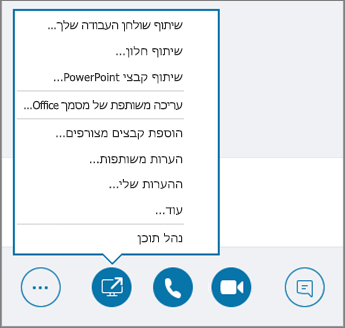 תצלום מסך של תפריט פתיחת שיתוף תוכן.