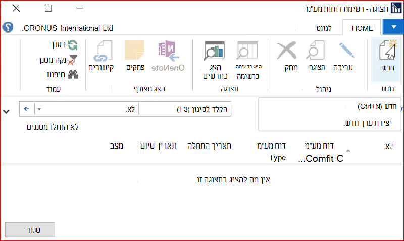 צילום מסך של החלון 'רשימת דוחות מע