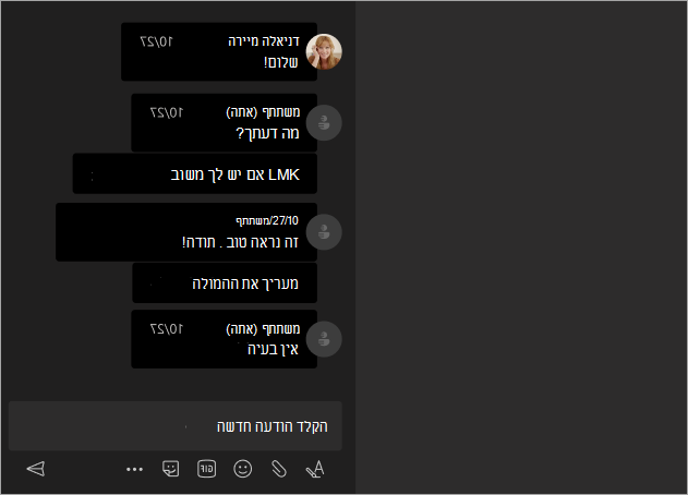צילום מסך המציג תצוגת משתתף כאשר שמות מוסתרים בפגישה או בסמינר מקוון של Teams.