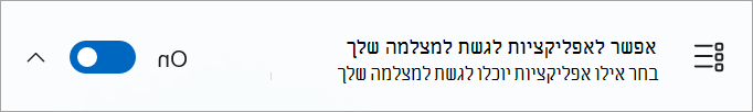 הלחצן הדו-מצבי של שיתוף מצלמה מופעל בהגדרות מכשיר Windows.