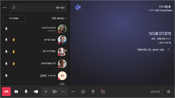 צילום מסך המציג פקדי פגישה