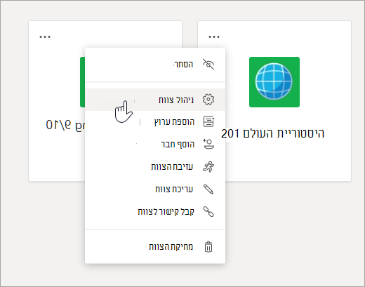 ערוך תפריט והגדרות עבור צוות.