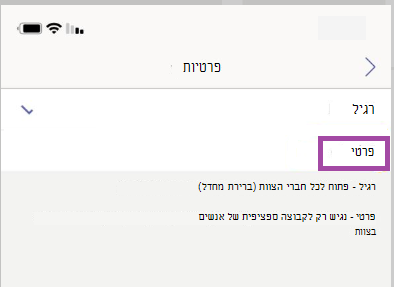הגדרות של ערוץ פרטי.