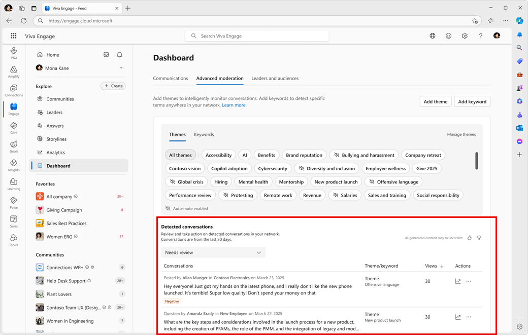 המקטע 'שיחות שזוהו' לשם פעולה באירועים תואמים שזוהו