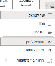 התפריט ליישור טקסט OneNote באינטרנט.