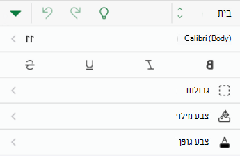 אפשרויות עיצוב גופן ב- Excel עבור iOS