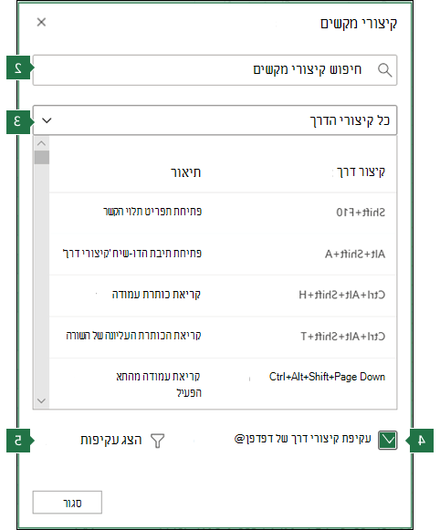 עקיפת קיצורי דרך של דפדפן בתיבת הדו-שיח של Excel באינטרנט.