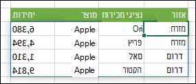 נוסחת מערך עם סימון טווח הפלט באמצעות גבול כחול