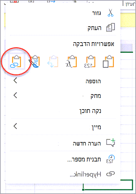 יצירת קישור לחוברת עבודה צילום מסך של גירסה אחת two.png