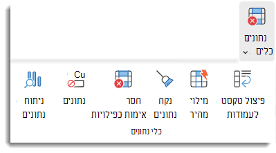 לחצן 'אימות נתונים' ברצועת הכלים של Excel.