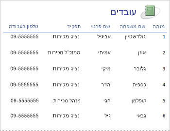 דוח של עובדים בפריסה טבלאית