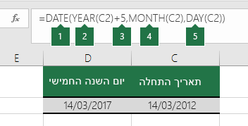 חישוב תאריך בהתבסס על תאריך אחר