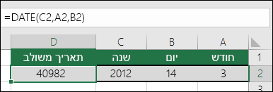 הפונקציה DATE דוגמה 1