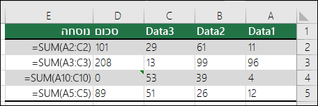 Excel מציג שגיאה כאשר נוסחה אינה תואמת לתבנית של נוסחאות סמוכות
