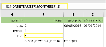 =DATEDIF(D17,E17,md) ותוצאה: 5