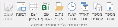 כותרות עליונות & כותרות תחתונות - כרטיסיית רצועת הכלים 'עיצוב'