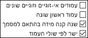 אפשרויות כותרת עליונה וכותרת תחתונה בתיבת הדו-שיח 'הגדרת עמוד'