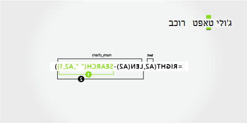 נוסחה להפרדת שם פרטי ושם משפחה עם מיקוף