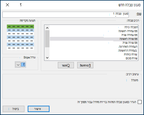 אפשרויות חדשות בתיבת הדו-שיח 'סגנון טבלה' להחלת סגנונות מותאמים אישית על טבלה