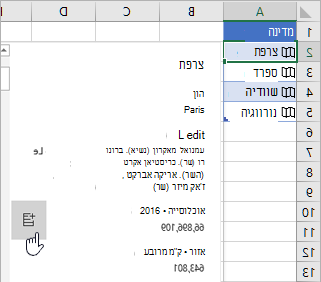 הסמן נח מעל שדה אוכלוסיה בכרטיס, ולחצן 'חלץ'