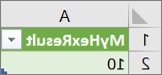 התוצאה של הפונקציה MyHex בגליון עבודה