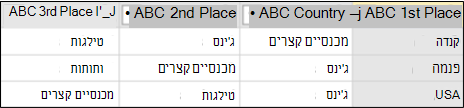 דוגמה לנתונים לאחר סיבוב בטבלת ציר ללא צבירה