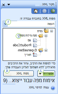 חלונית המשימות 'מקור XML'