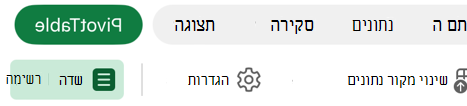 תמונה של לחצן רשימת השדות בכרטיסיה PivotTable ב- iPad