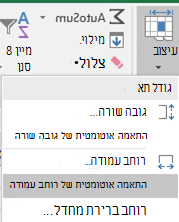 תמונה של דף הבית > עיצוב > התאמה אוטומטית של רוחב עמודה