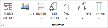 צילום מסך המציג את הקבוצה 'הגדרת עמוד'.