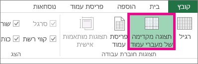 לחץ על תצוגה מקדימה של מעברי עמוד בכרטיסיה 'תצוגה'