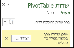 לחצן 'צור' מופיע כשנדרש קשר גומלין