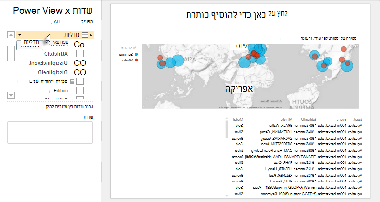 טבלת Power View כוללת באופן אוטומטי ערכות שדות המוגדרים כברירת מחדל
