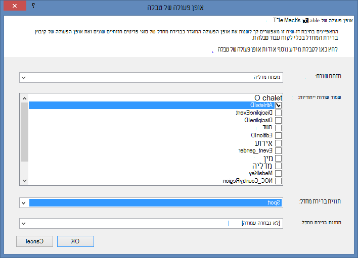 החלון 'אופן הפעולה של טבלה'