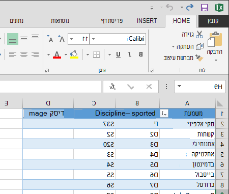 הרחבת טבלה ב- Excel